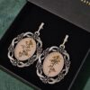 Handmade Antique Silver-Plated Earrings with Real Dried Pressed Flowers Silver clasps