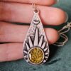 Handmade Silver Plated Pendant with Real Dried Pressed Lichen Xanthoria Parietina